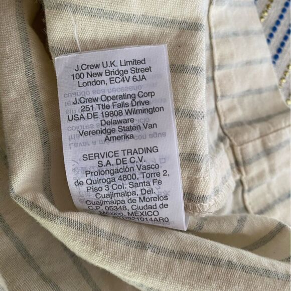 MADEWELL V-Neck Mini Dress Size Medium Beige Striped 100% Cotton Natural Pockets - Picture 11 of 12